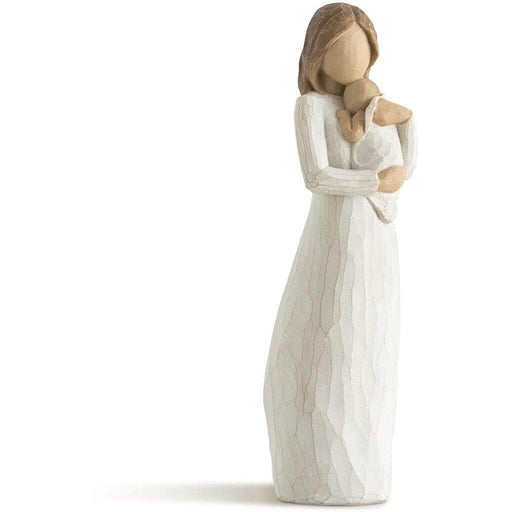 "Willow Tree Angel of Mine Figurine – Hand-painted resin sculpture of mother cradling baby, symbolizing maternal love, care, and connection"
