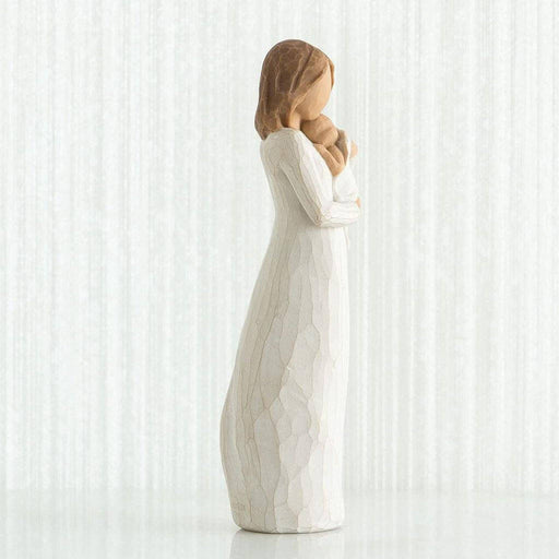 "Willow Tree Angel of Mine Figurine – Hand-painted resin sculpture of mother cradling baby, symbolizing maternal love, care, and connection"