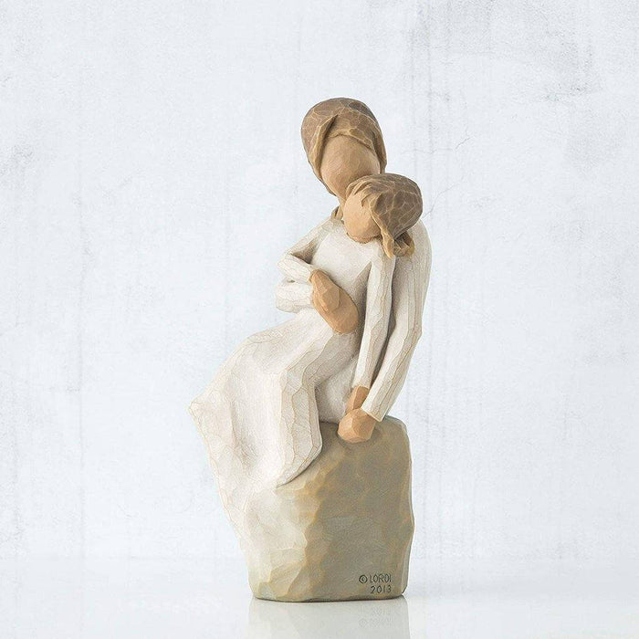 "Willow Tree Mother Daughter Figurine – Hand-painted resin sculpture of mother embracing daughter, symbolizing love, connection, and family bond"