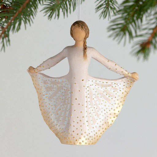 "Willow Tree Butterfly Ornament – Hand-painted figure with gold-accented flowing dress and outstretched arms, symbol of transformation and courage"