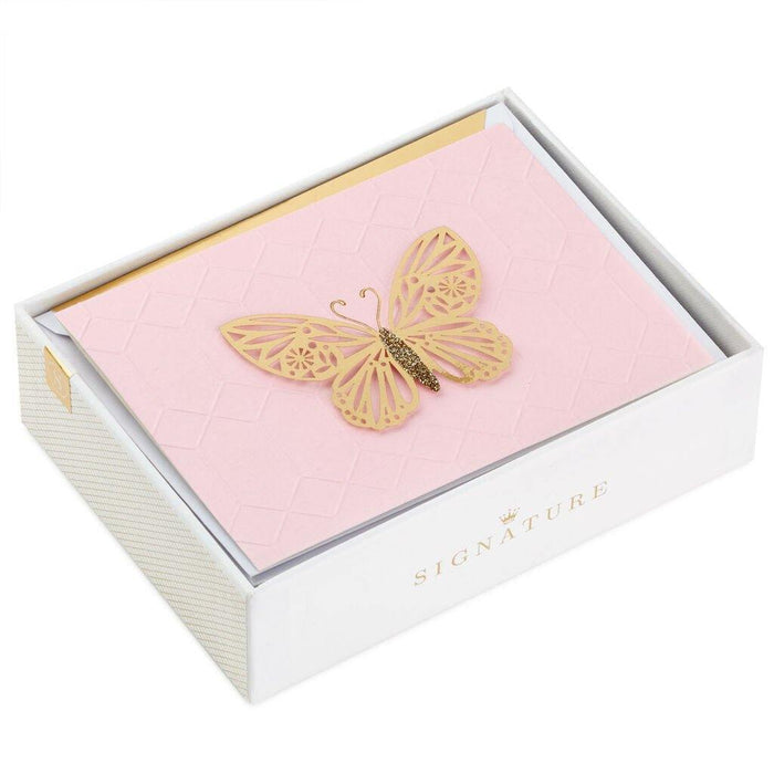 "Hallmark : Gold Butterfly on Pink Blank Note Cards, Box of 8 -"