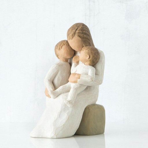 "Willow Tree Quietly Figurine – Hand-painted sculpture of mother with two children, resin keepsake celebrating love, motherhood, and family"