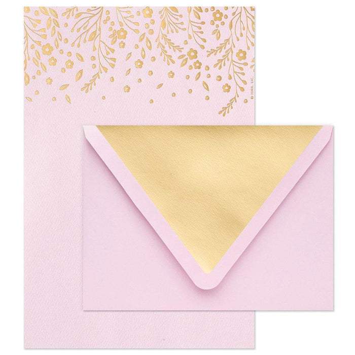 "Hallmark : Gold Floral on Pink Stationery Set, Box of 20 -"