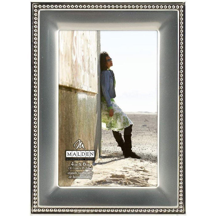 "Malden : 4x6 Silver Metal With Silver Beads 2-Tone Picture Frame - Silver -"