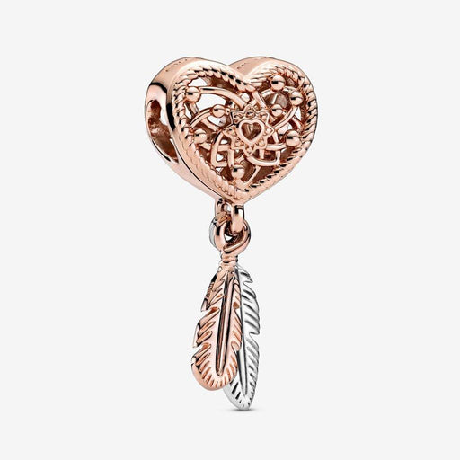 "PANDORA : Openwork Heart & Two Feathers Dreamcatcher Charm -"