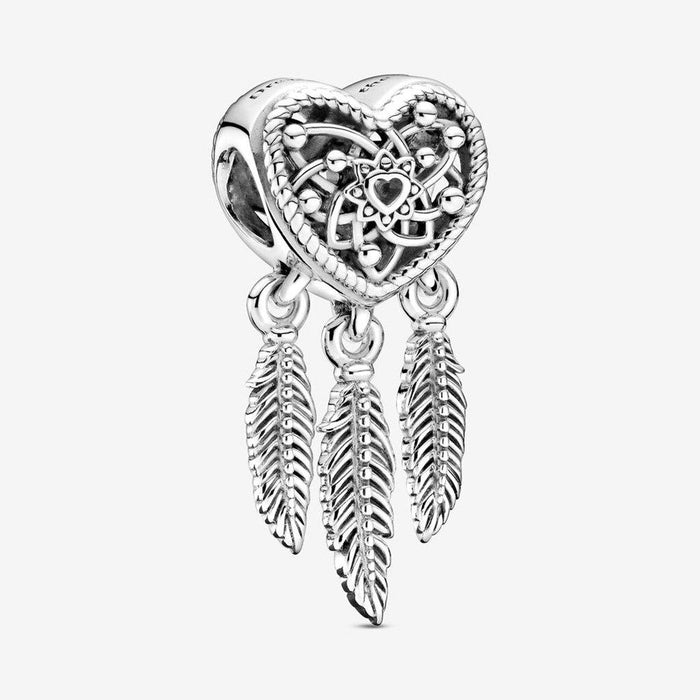 "PANDORA : Openwork Heart & Three Feathers Dreamcatcher Charm -"