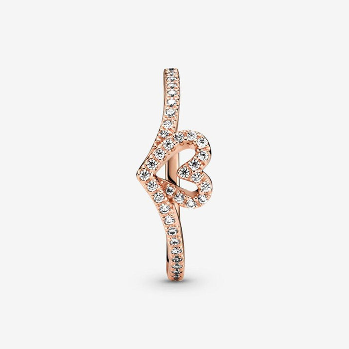 "PANDORA : Sparkling Wishbone Heart Ring -"