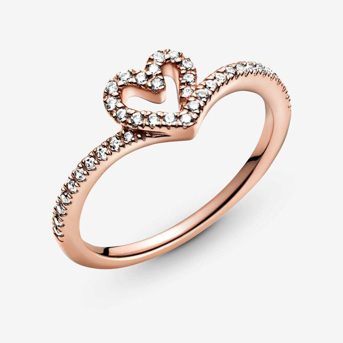 "PANDORA : Sparkling Wishbone Heart Ring -"
