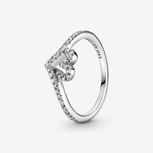 "PANDORA : Sparkling Wishbone Heart Ring -"