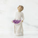 "Willow Tree Simple Joys Figurine – Woman holding purple flowers in skirt, hand-painted resin sculpture symbolizing gratitude and everyday joy"