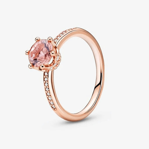 "PANDORA : Pink Sparkling Crown Solitaire Ring -"