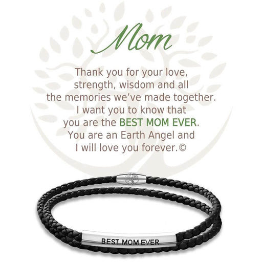 "Earth Angel : Mom Black Leather Bracelet -"