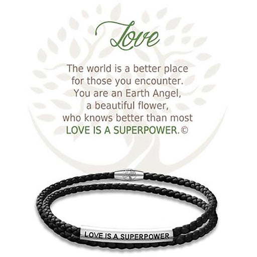 "Earth Angel : Love Black Leather Bracelet -"