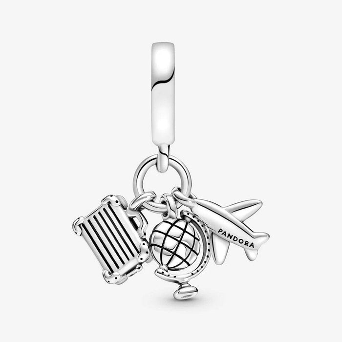 "PANDORA : Airplane, Globe & Suitcase Dangle Charm -"