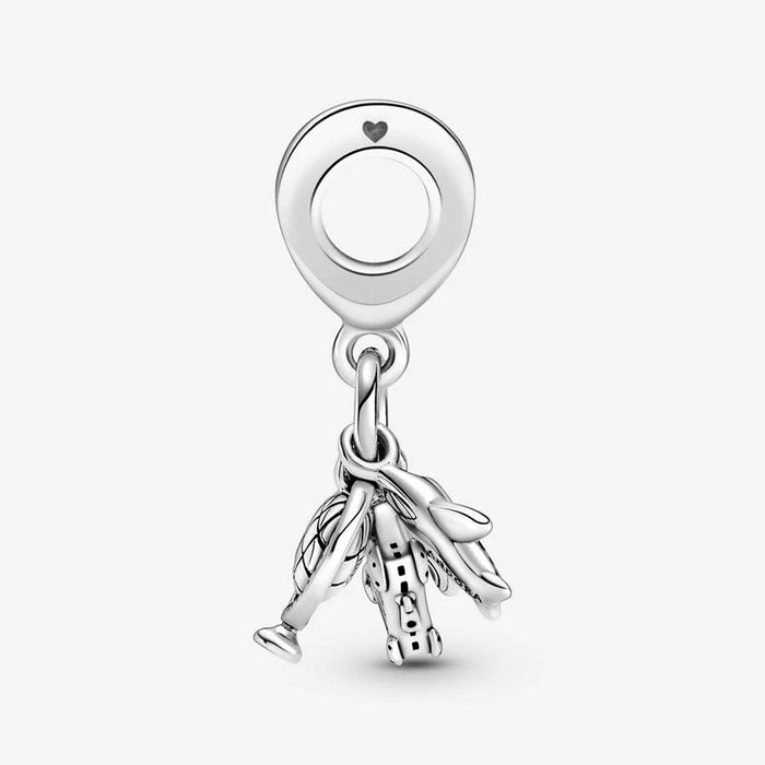 "PANDORA : Airplane, Globe & Suitcase Dangle Charm -"