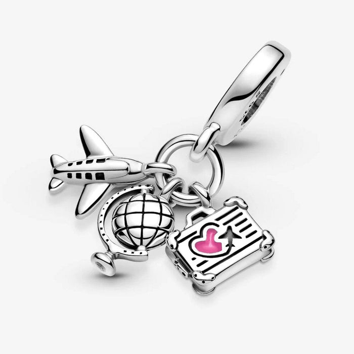 "PANDORA : Airplane, Globe & Suitcase Dangle Charm -"