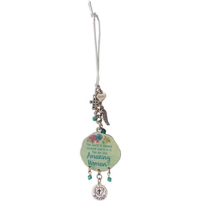"Cathedral Art : Green Floral Amazing Woman Car Charm Bling -"