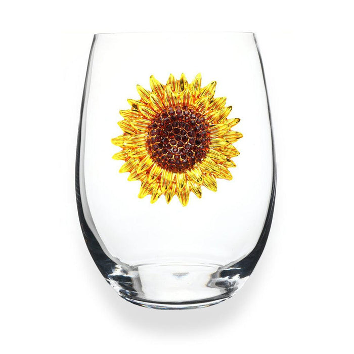 "The Queens' Jewels : Sunflower Jeweled Stemless Wineglass -"