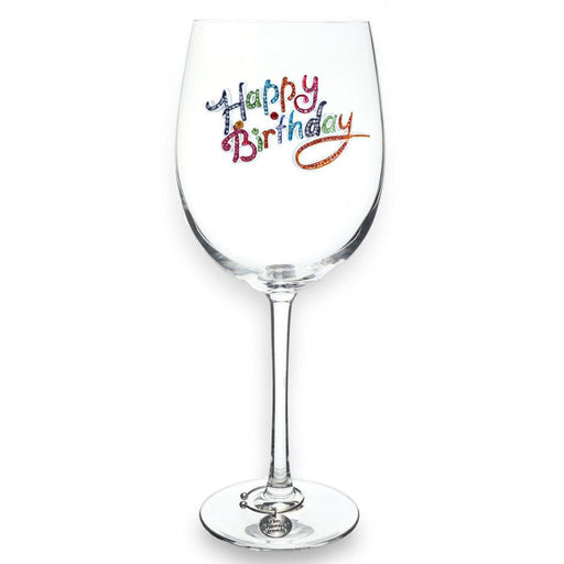 "The Queens' Jewels : Happy Birthday Jeweled Stemmed Wineglass -"