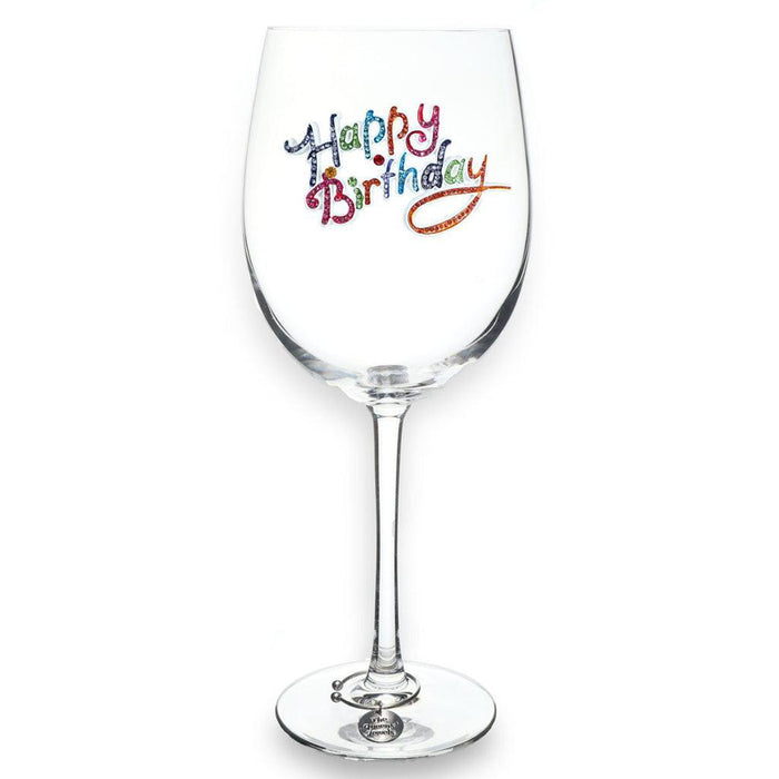 "The Queens' Jewels : Happy Birthday Jeweled Stemmed Wineglass -"