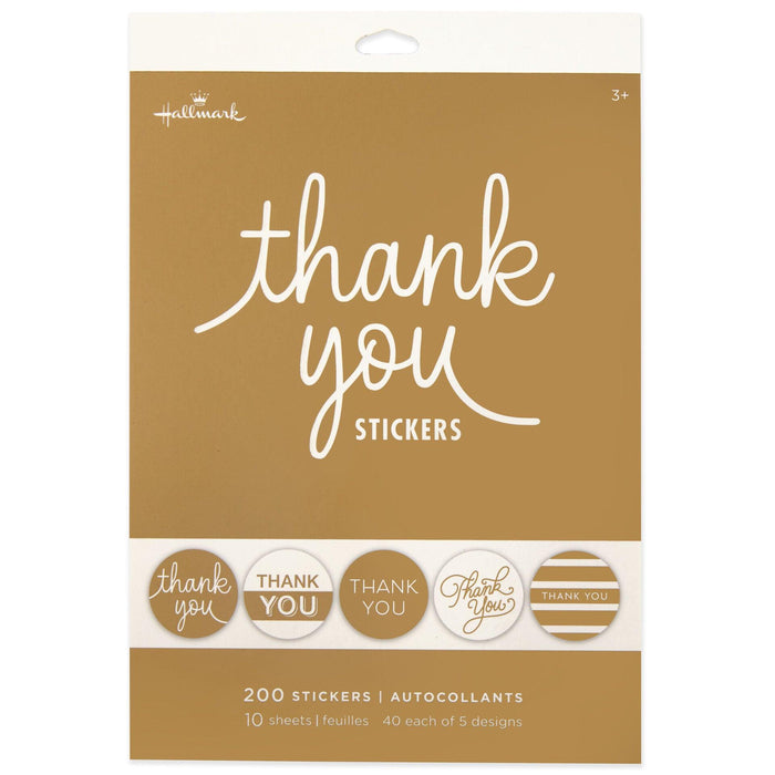 "Hallmark : Gold Foil Thank-You Sticker Seals, 10 sheets -"
