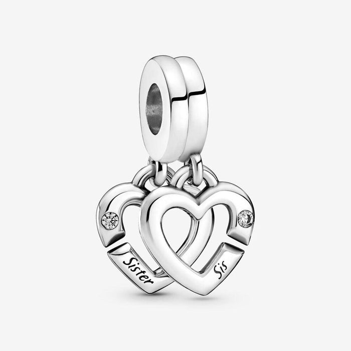 "PANDORA : Linked Sister Hearts Split Dangle Charm -"