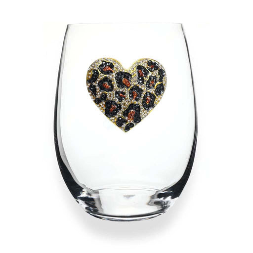 "The Queens' Jewels : Leopard Heart Jeweled Stemless Wineglass -"