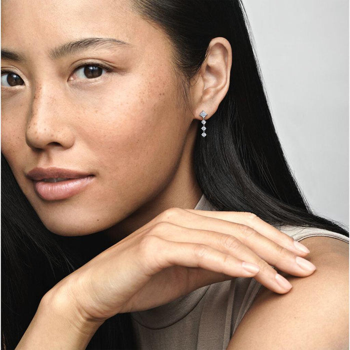 "PANDORA : Sparkling Round & Square Drop Earrings -"