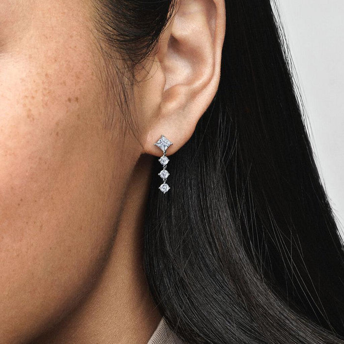 "PANDORA : Sparkling Round & Square Drop Earrings -"