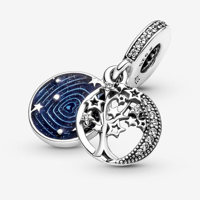 "PANDORA : Double Dangle Tree & Galaxy Moon Charm -"