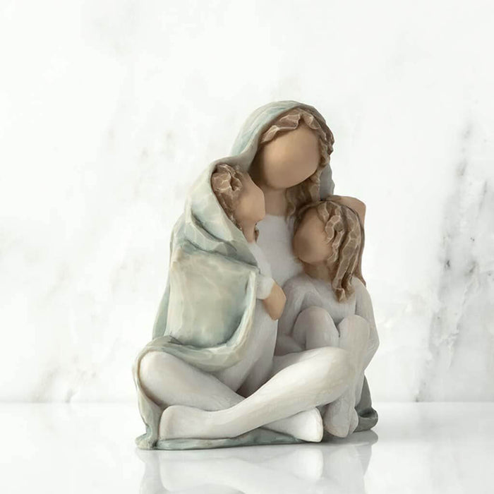 "Willow Tree Cozy Figurine of mother and daughters together, hand-painted resin sculpture by Susan Lordi"