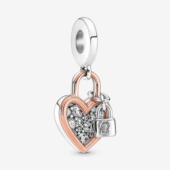 "PANDORA : Heart Padlock Double Dangle Charm -"