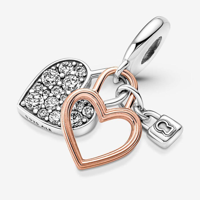 "PANDORA : Heart Padlock Double Dangle Charm -"