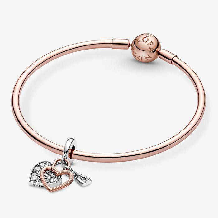 "PANDORA : Heart Padlock Double Dangle Charm -"