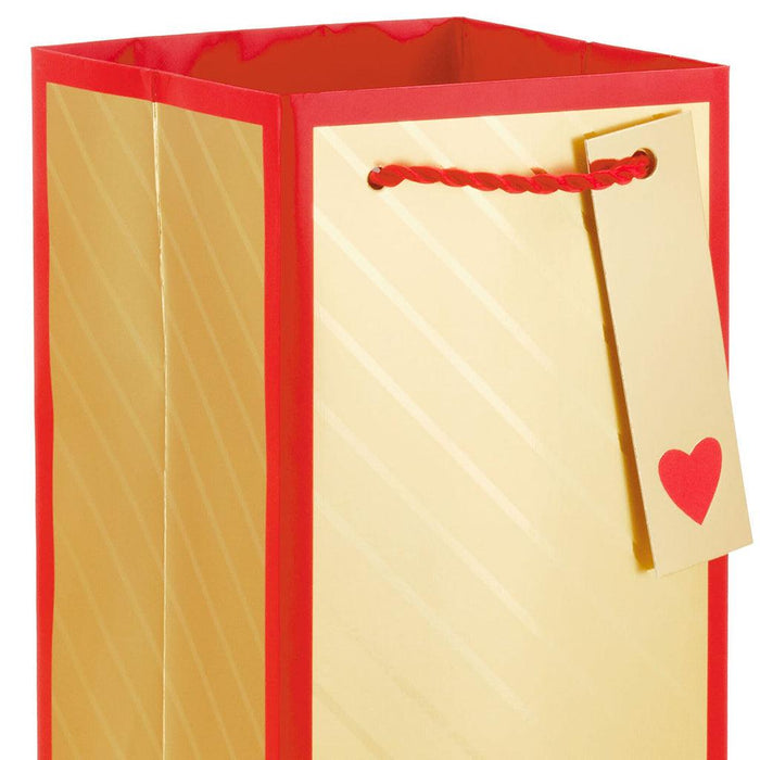 "Hallmark : 13\" Gold Stripes and Red Border Wine Bottle Gift Bag -"