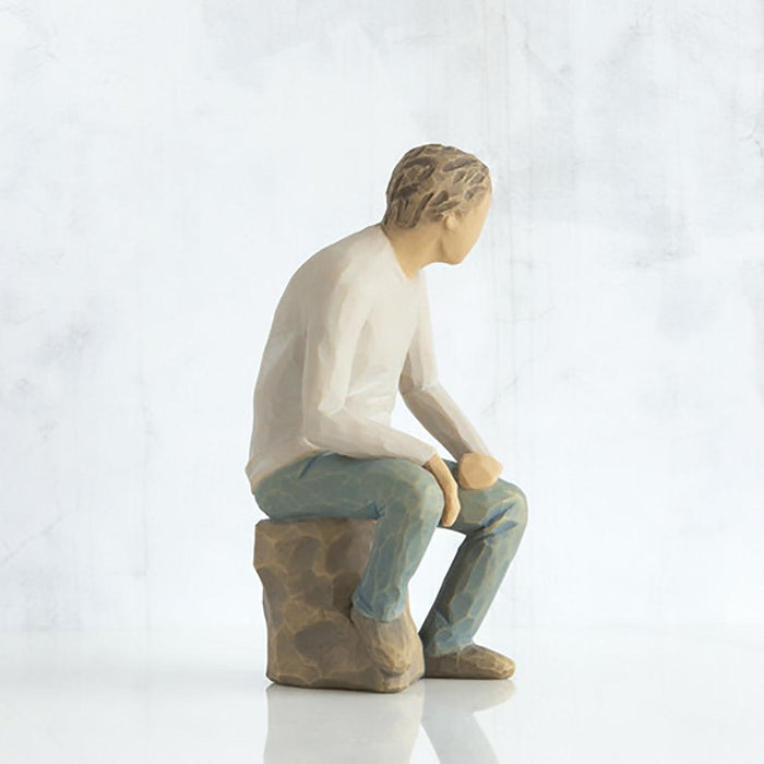 "Willow Tree My Guy figurine of a seated man in a relaxed pose, symbolizing quiet strength and companionship"