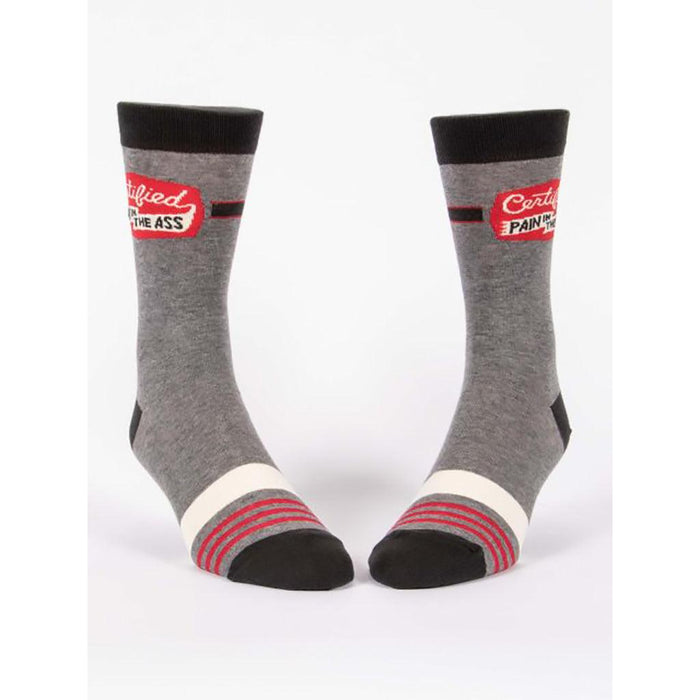 "Blue Q : Men's Crew Socks - \"Certified Pain In the A*s\" -"