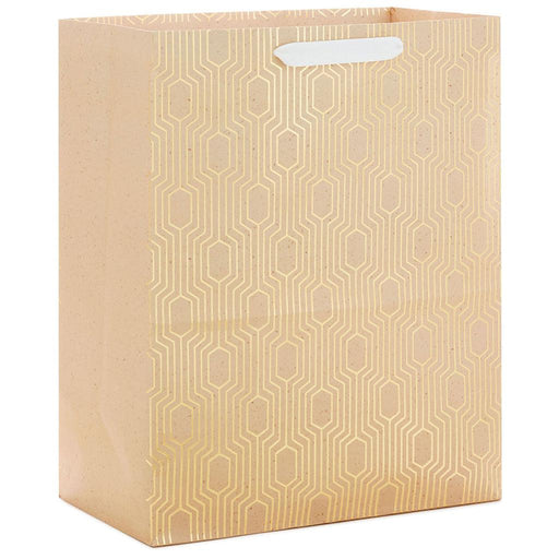 "Hallmark : 13\" Gold Geometric on Tan Large Gift Bag -"