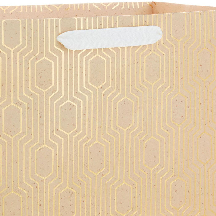 "Hallmark : 13\" Gold Geometric on Tan Large Gift Bag -"