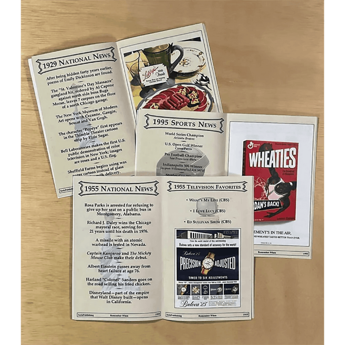 "3 booklets stacked. Top 1929 National News. Middle 1955 Sports News. Bottom 1955 National News"