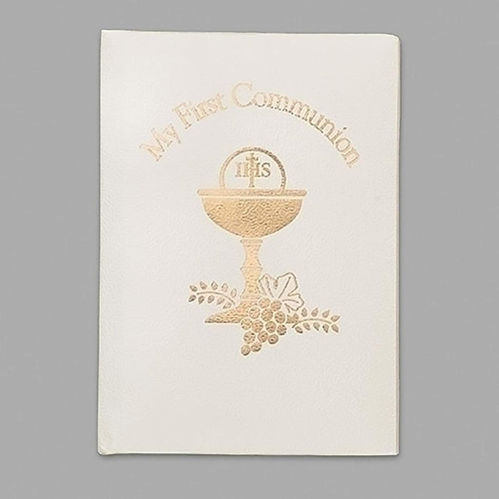 "5\" H Deluxe White/Gold Padded Pearlized Communion Book -"
