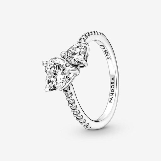"PANDORA : Double Heart Sparkling Ring in Sterling Silver -"