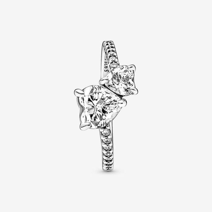 "PANDORA : Double Heart Sparkling Ring in Sterling Silver -"
