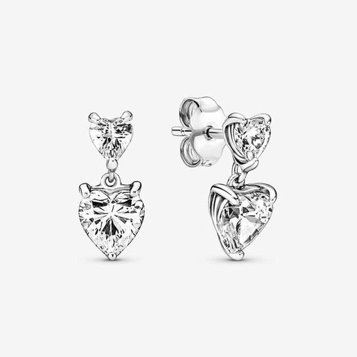 "PANDORA : Double Heart Sparkling Stud Earrings -"