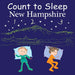 Book cover of 'Count to Sleep New Hampshire' with two children on pillows and a mountain landscape.