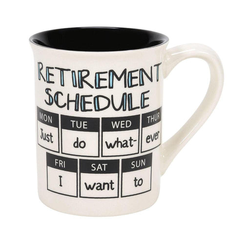 "Our Name Is Mud : Retirement Calendar Mug - Annies Hallmark and Gretchens Hallmark, Sister Stores"