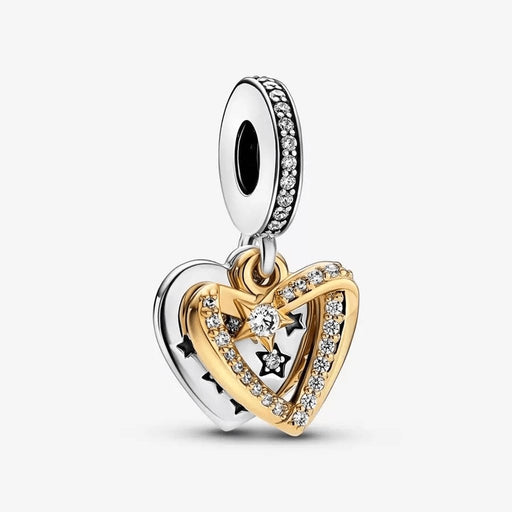 "PANDORA : Shooting Star Hearts Double Dangle Charm -"