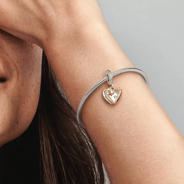 "PANDORA : Shooting Star Hearts Double Dangle Charm -"