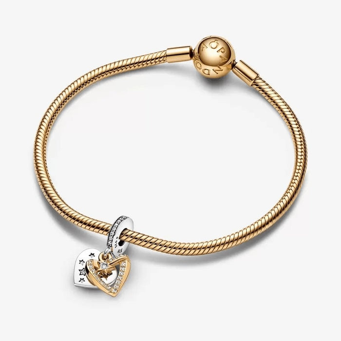 "PANDORA : Shooting Star Hearts Double Dangle Charm -"