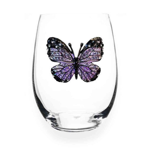 "The Queens' Jewels : Purple Butterfly Jeweled Stemless Wineglass -"